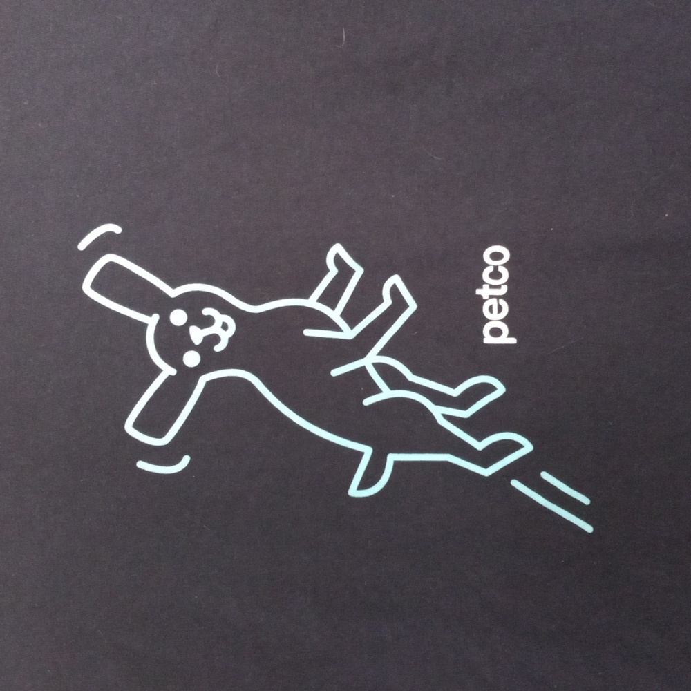 Petco Tshirt Size XS Employee Navy Blue Jumping Hopping Happy Puppy Dog